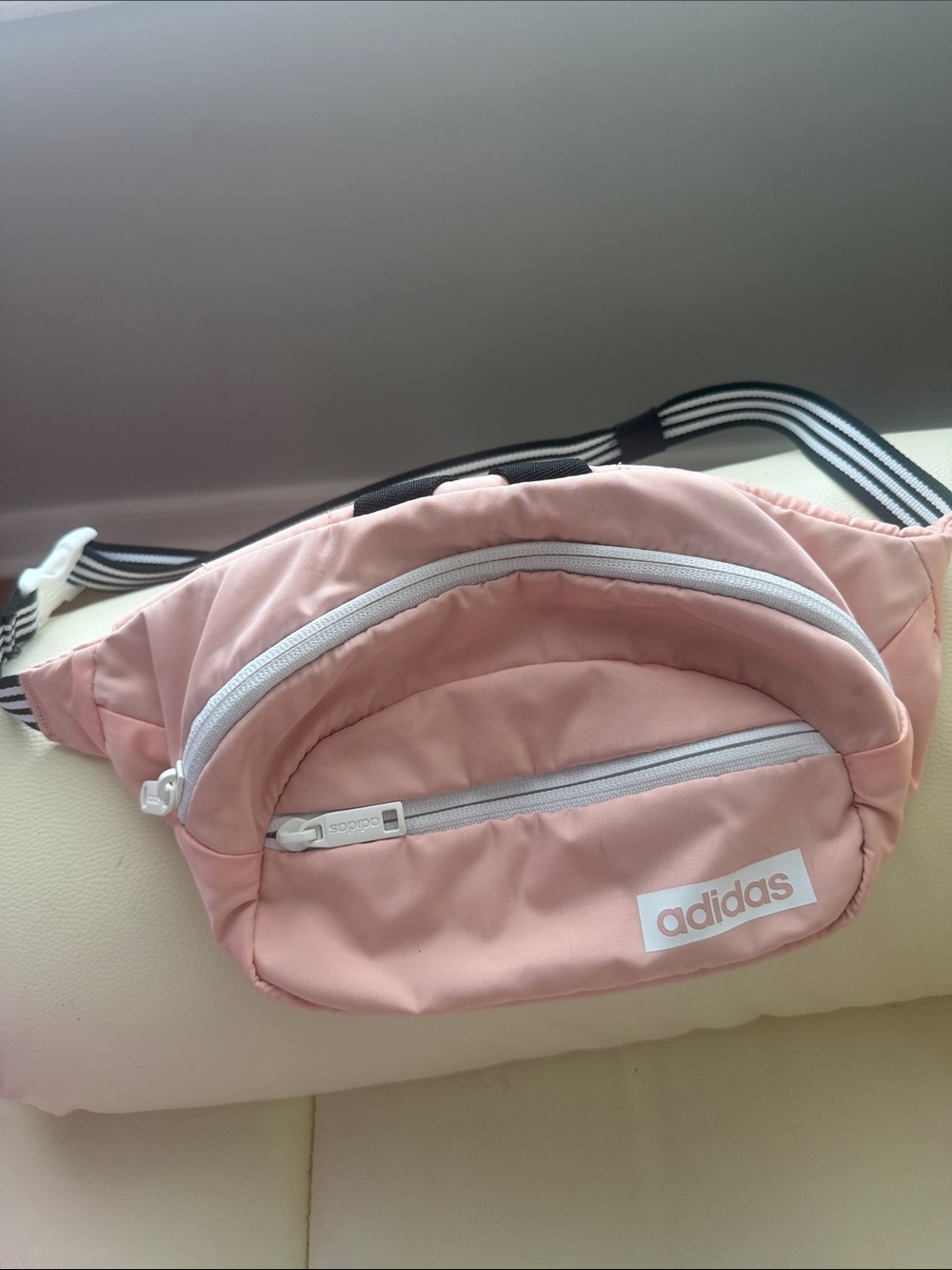 adidas Pink Crossbody Waist Bag with Striped Strap